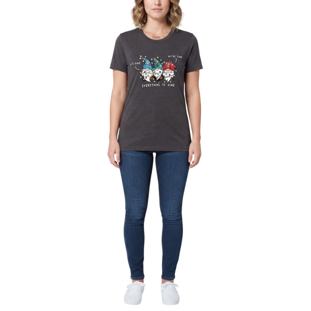 Christmas Gnome Crew Graphic Tee Charcoal Grey Medium